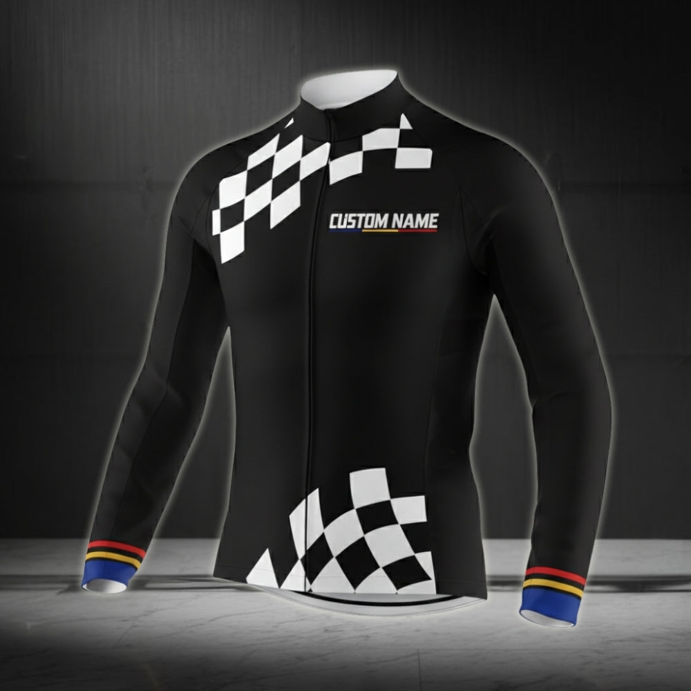 Black And White Custom Team Cycling Long Sleeve Jersey Mens, Men's Custom Club Cycling Jerseys CZ0048