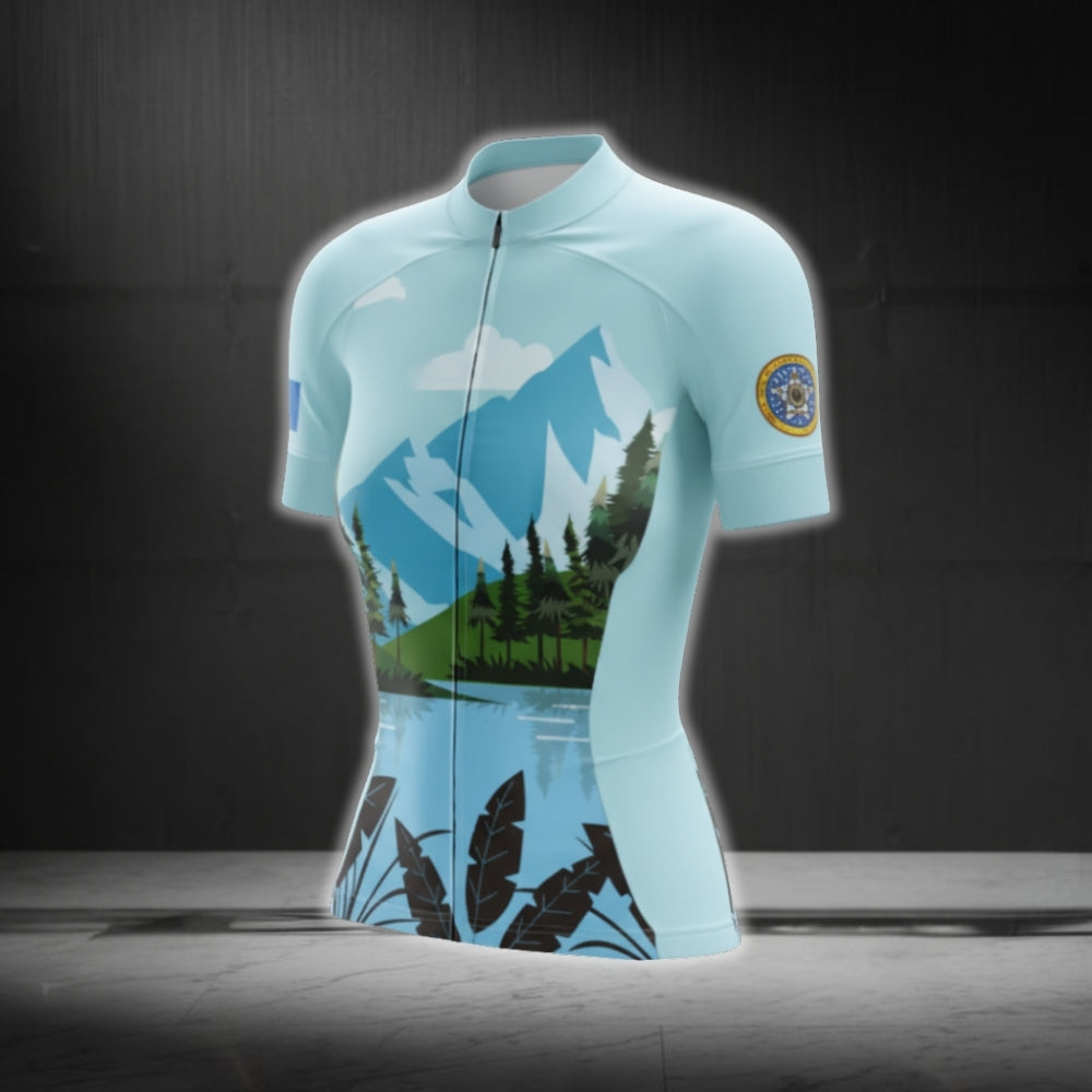 Blue Mountain Cycling Short Sleeve Jersey Women, Blue Cycling Jersey For Ladies CG0633