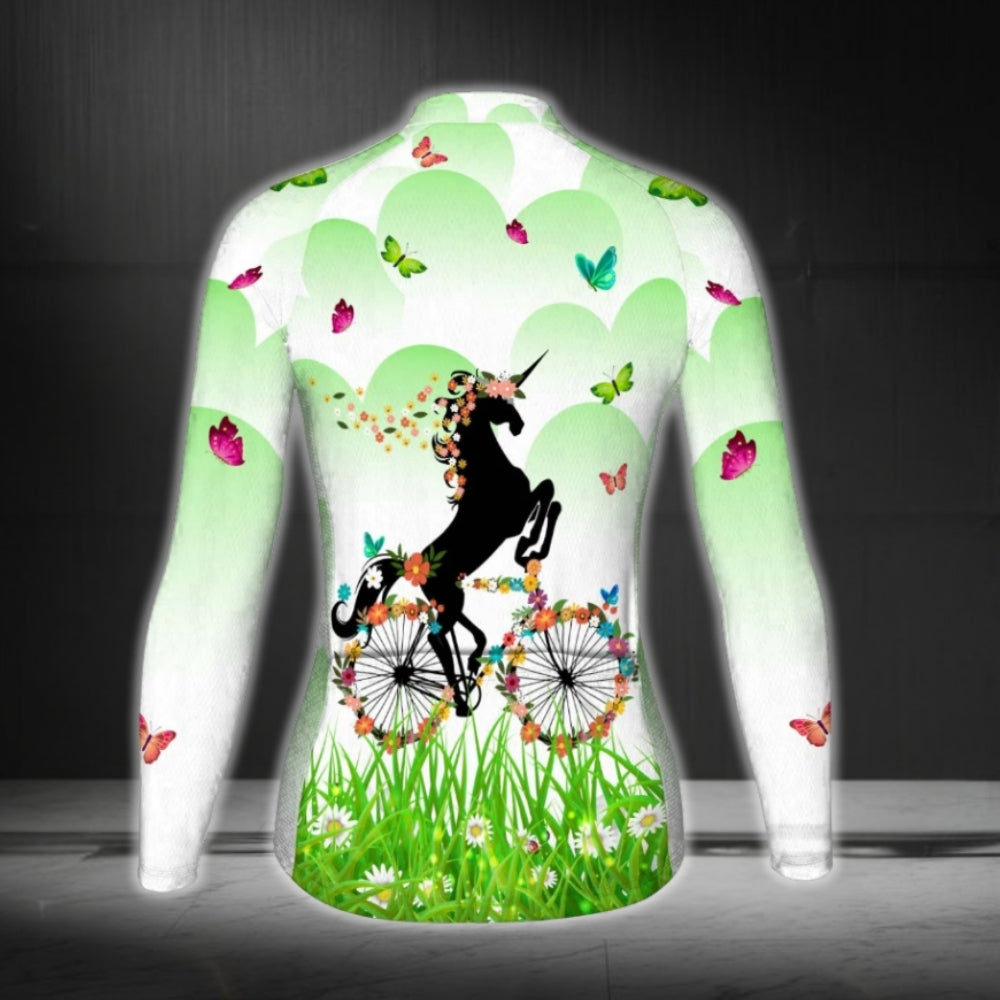 Floral Unicorn Cycling Long Sleeve Women's Jersey, Unicorn Cycling Jersey For Women CG0688