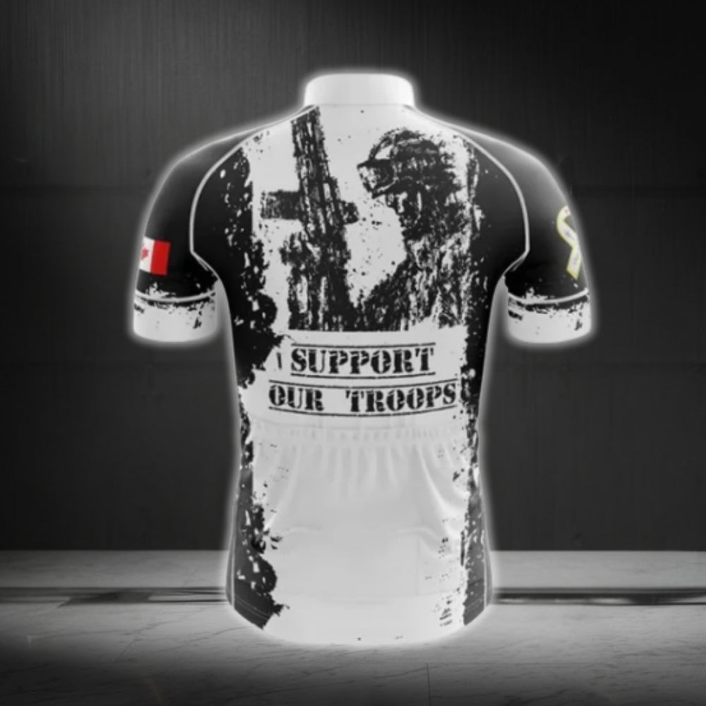 Black And White Canada Flag Cycling Short Sleeve Jersey For Mens, Patriotic Canada Cycling Jerseys CG0099