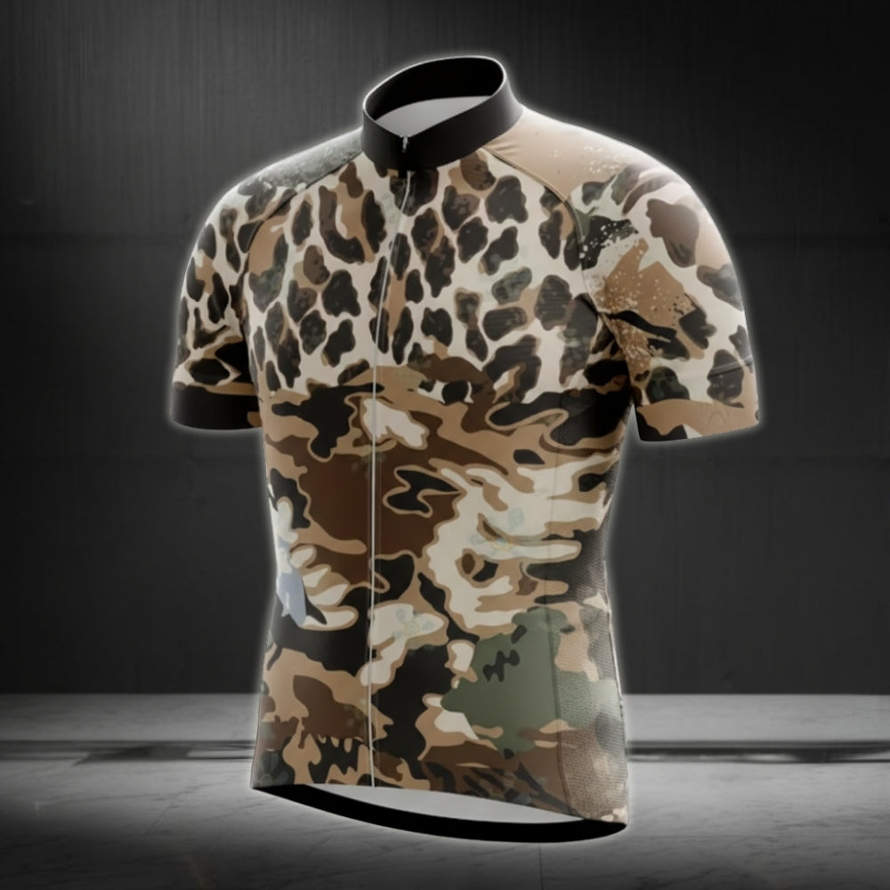 Leopard Camouflage Cycling Short Sleeve Jersey For Mens, Men's Leopard Cycling Jerseys CE0042