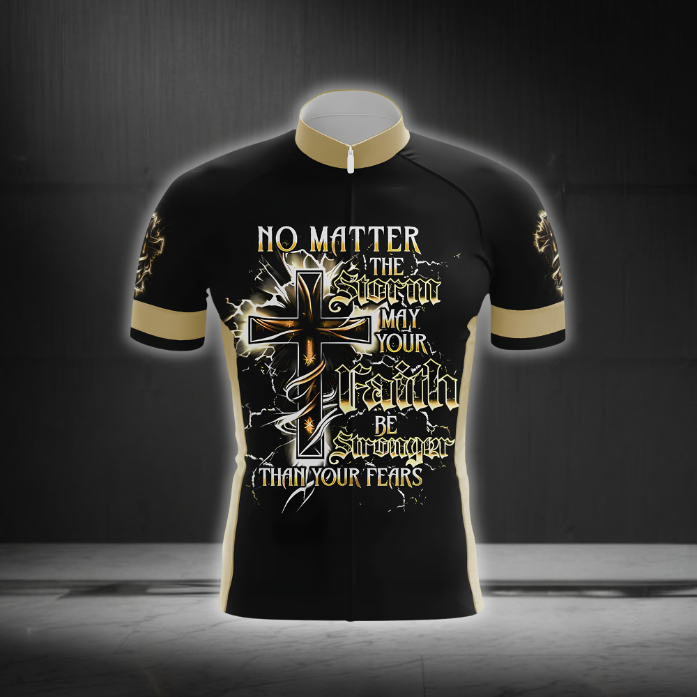 No Matter The Storm May Your Faith Be Stronger Than Your Fear Men's Cycling Short Sleeve Jersey, Christian Cycling Jersey CG0852