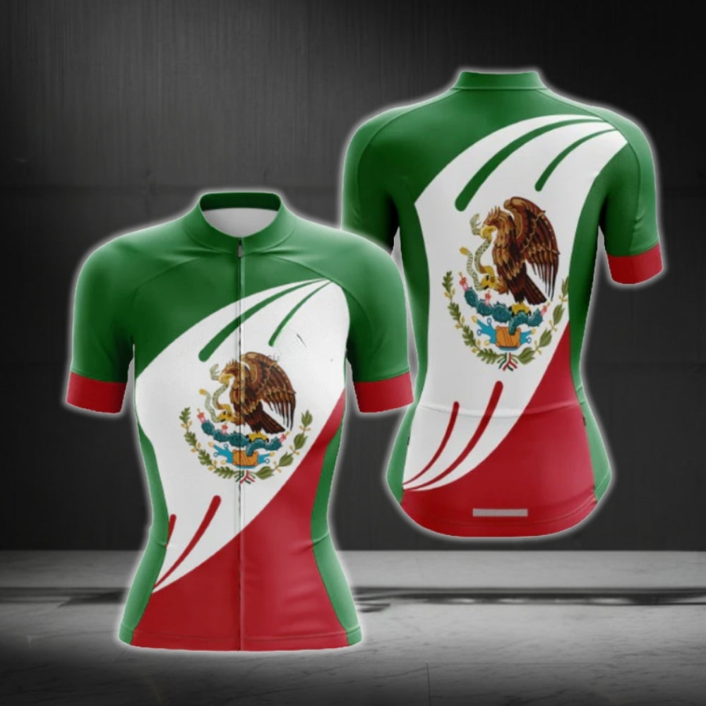 Mexico Flag Short Sleeve Women's Cycling Jersey, Mexico Cycling Jersey For Women CG0634