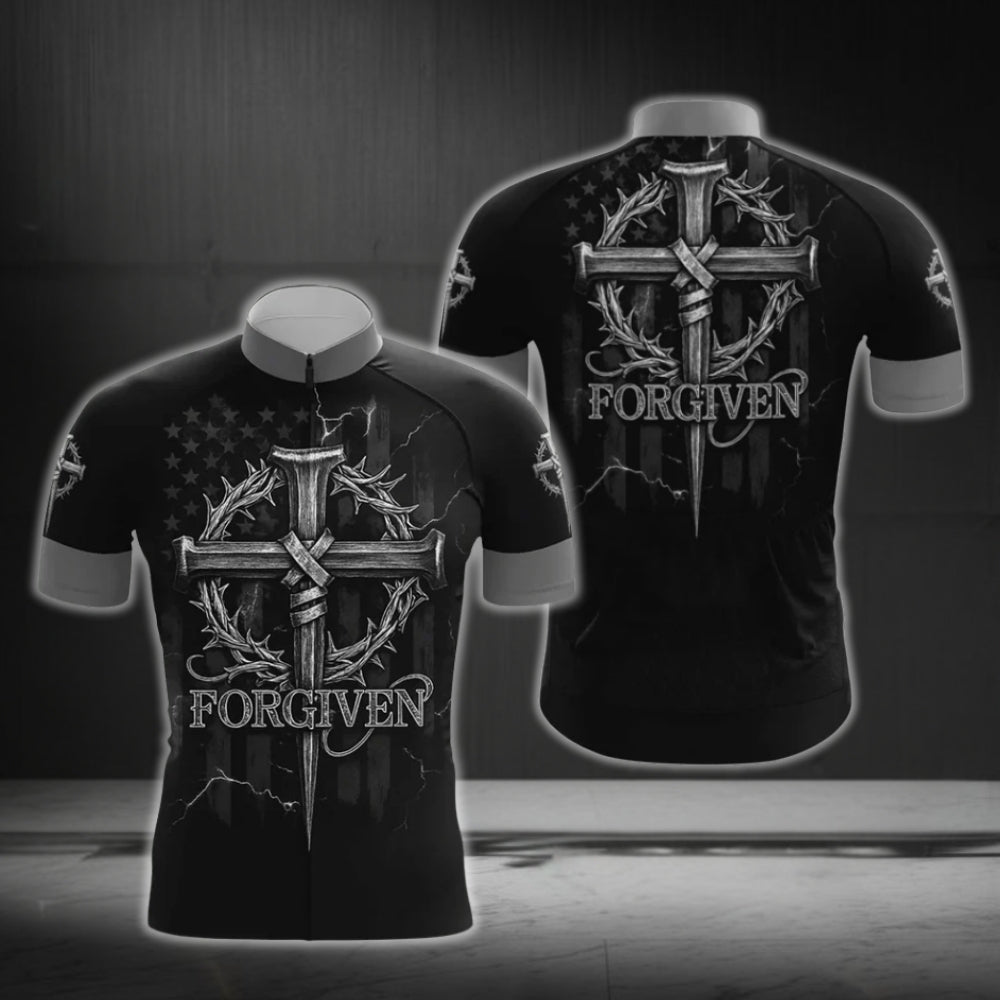 Forgiven Cross Cycling Short Sleeve Jersey For Men, Cross Christian Cycling Jerseys CG0481