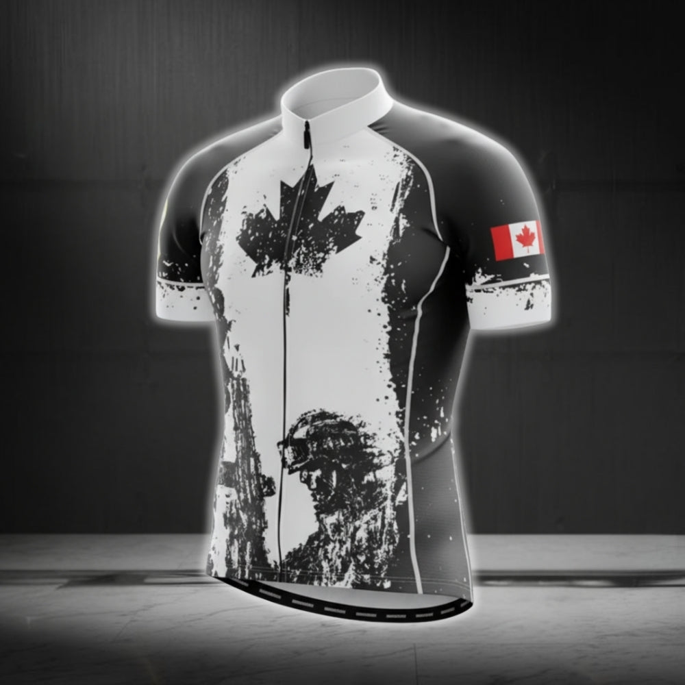 Black And White Canada Flag Cycling Short Sleeve Jersey For Mens, Patriotic Canada Cycling Jerseys CG0099
