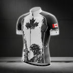 Black And White Canada Flag Cycling Short Sleeve Jersey For Mens, Patriotic Canada Cycling Jerseys CG0099