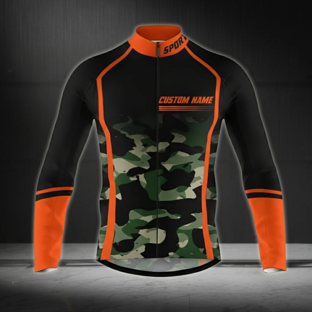 Custom Camo Cycling Long Sleeve Jersey For Men, Men's Custom Camouflage Cycling Jerseys CZ0047