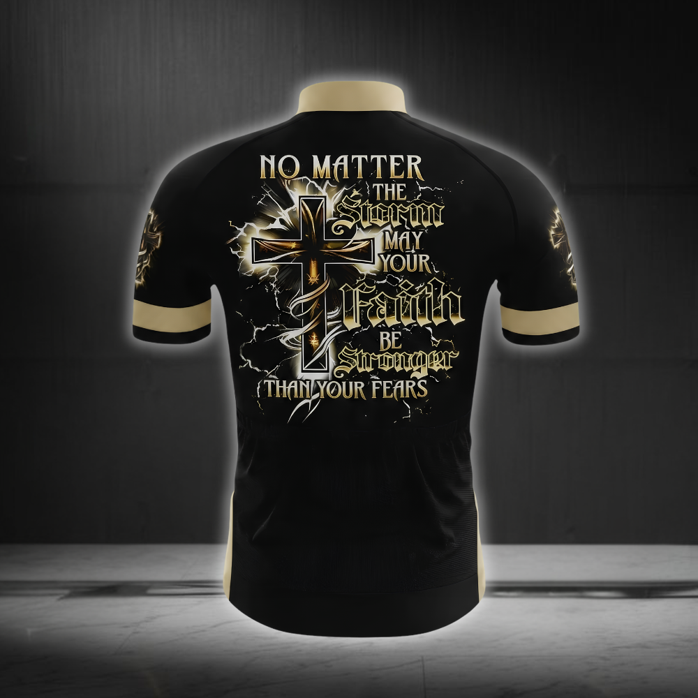 No Matter The Storm May Your Faith Be Stronger Than Your Fear Men's Cycling Short Sleeve Jersey, Christian Cycling Jersey CG0852