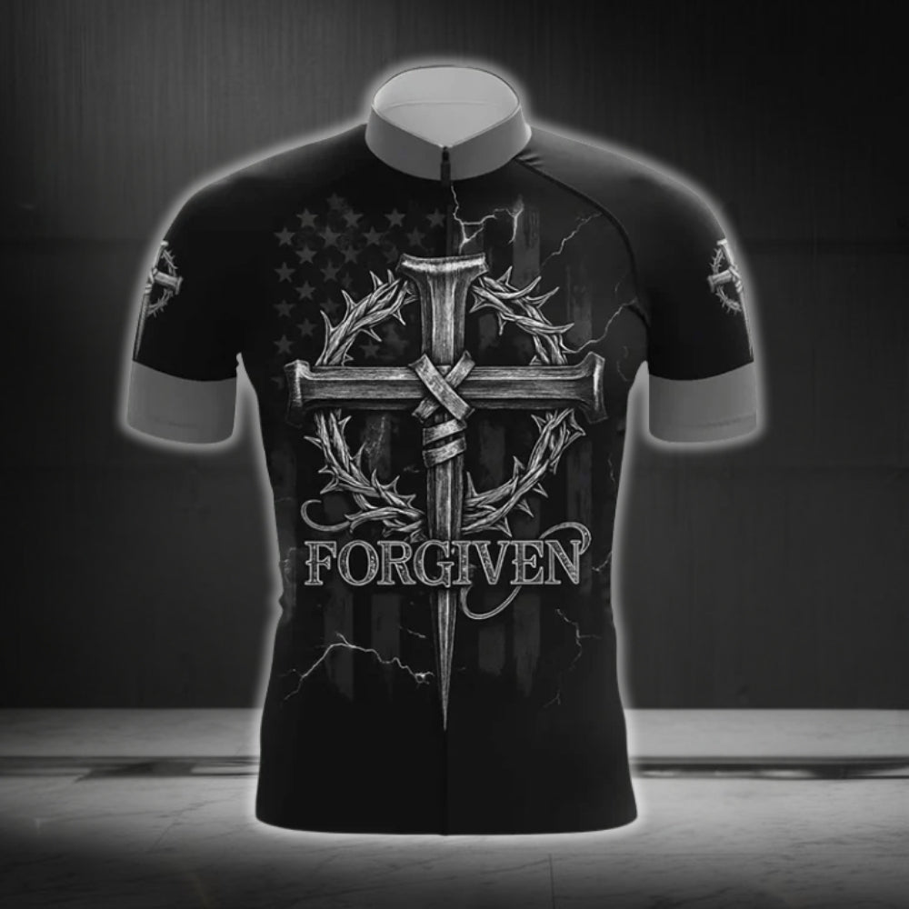 Forgiven Cross Cycling Short Sleeve Jersey For Men, Cross Christian Cycling Jerseys CG0481