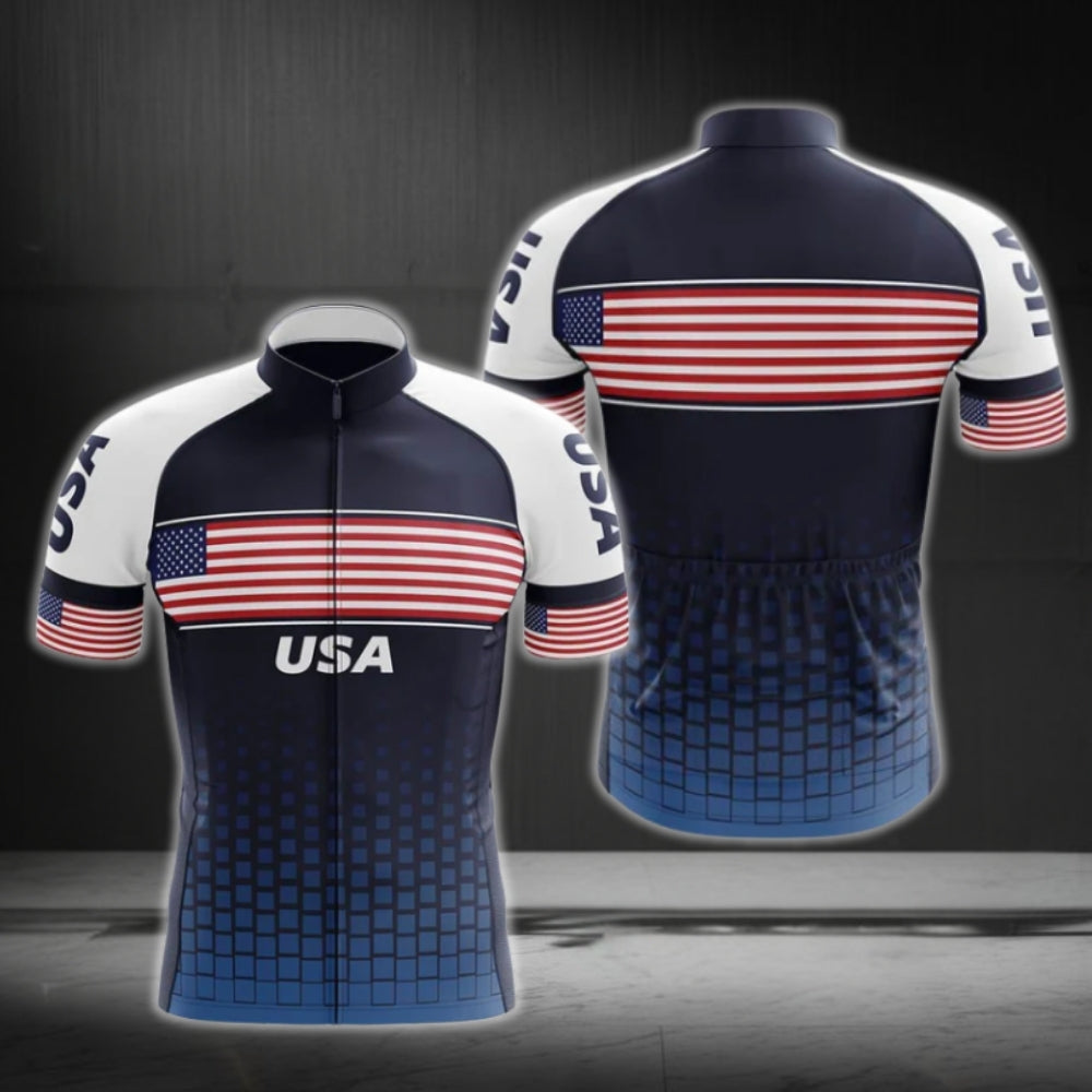 USA Flag Cycling Short Sleeve Jersey Mens, Patriotic Cycling Jerseys CG0102