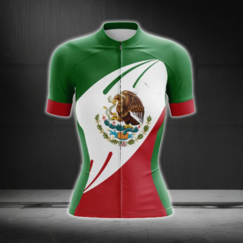 Mexico Flag Short Sleeve Women's Cycling Jersey, Mexico Cycling Jersey For Women CG0634