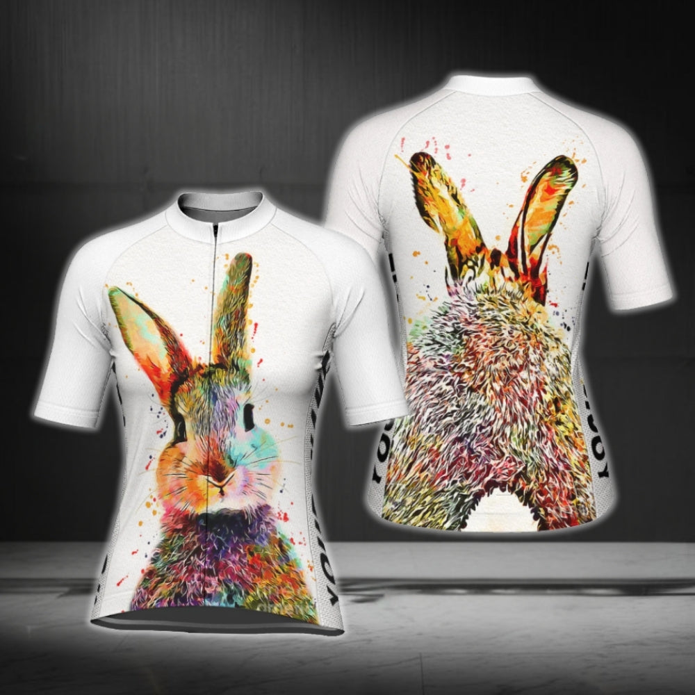 Custom Rabbit Colorful Cycling Short Sleeve Jersey For Women, Custom Rabbit Cycling Jersey For Ladies CG0689