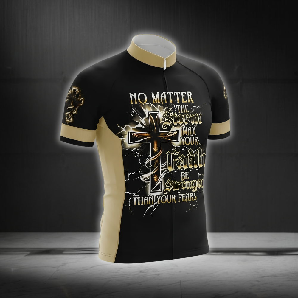 No Matter The Storm May Your Faith Be Stronger Than Your Fear Men's Cycling Short Sleeve Jersey, Christian Cycling Jersey CG0852