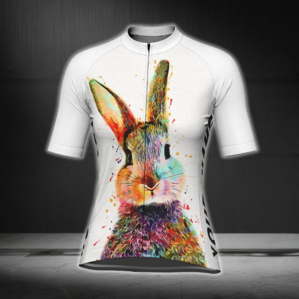 Custom Rabbit Colorful Cycling Short Sleeve Jersey For Women, Custom Rabbit Cycling Jersey For Ladies CG0689