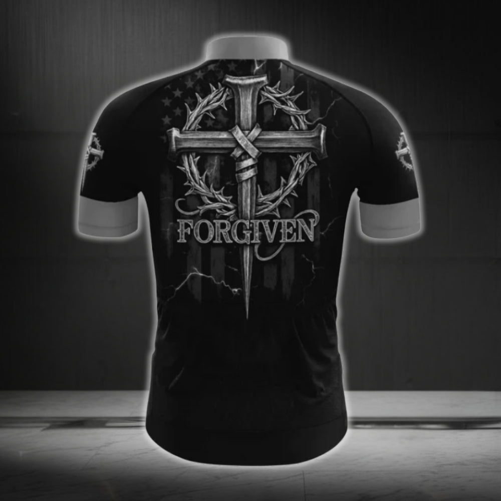 Forgiven Cross Cycling Short Sleeve Jersey For Men, Cross Christian Cycling Jerseys CG0481