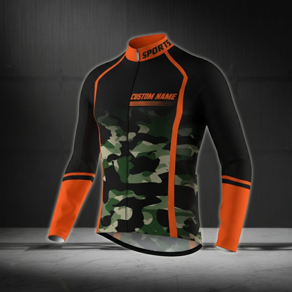 Custom Camo Cycling Long Sleeve Jersey For Men, Men's Custom Camouflage Cycling Jerseys CZ0047
