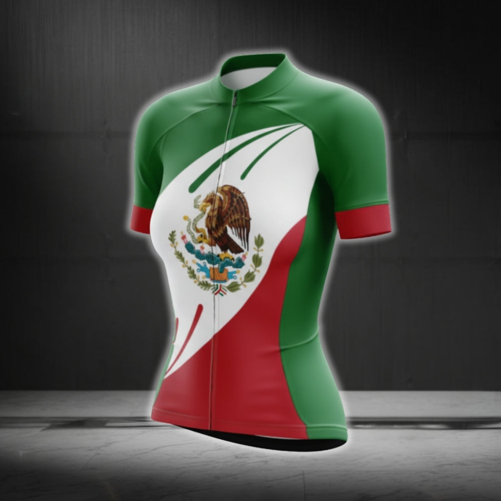 Mexico Flag Short Sleeve Women's Cycling Jersey, Mexico Cycling Jersey For Women CG0634