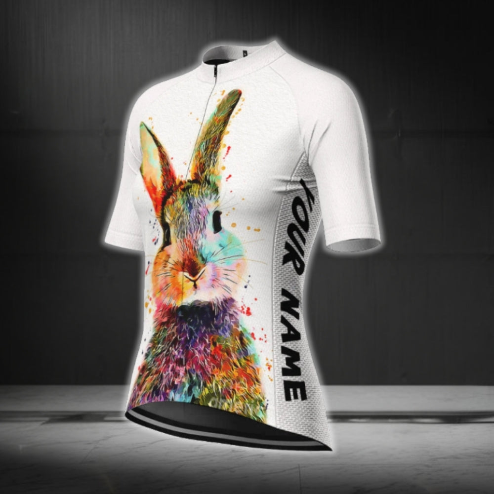 Custom Rabbit Colorful Cycling Short Sleeve Jersey For Women, Custom Rabbit Cycling Jersey For Ladies CG0689