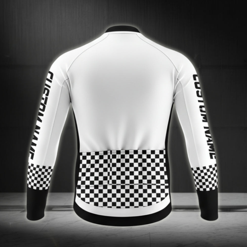 Custom Team Black And White Checkered Cycling Long Sleeve Jersey For Mens, Custom Cycling Jerseys For Team CZ0049