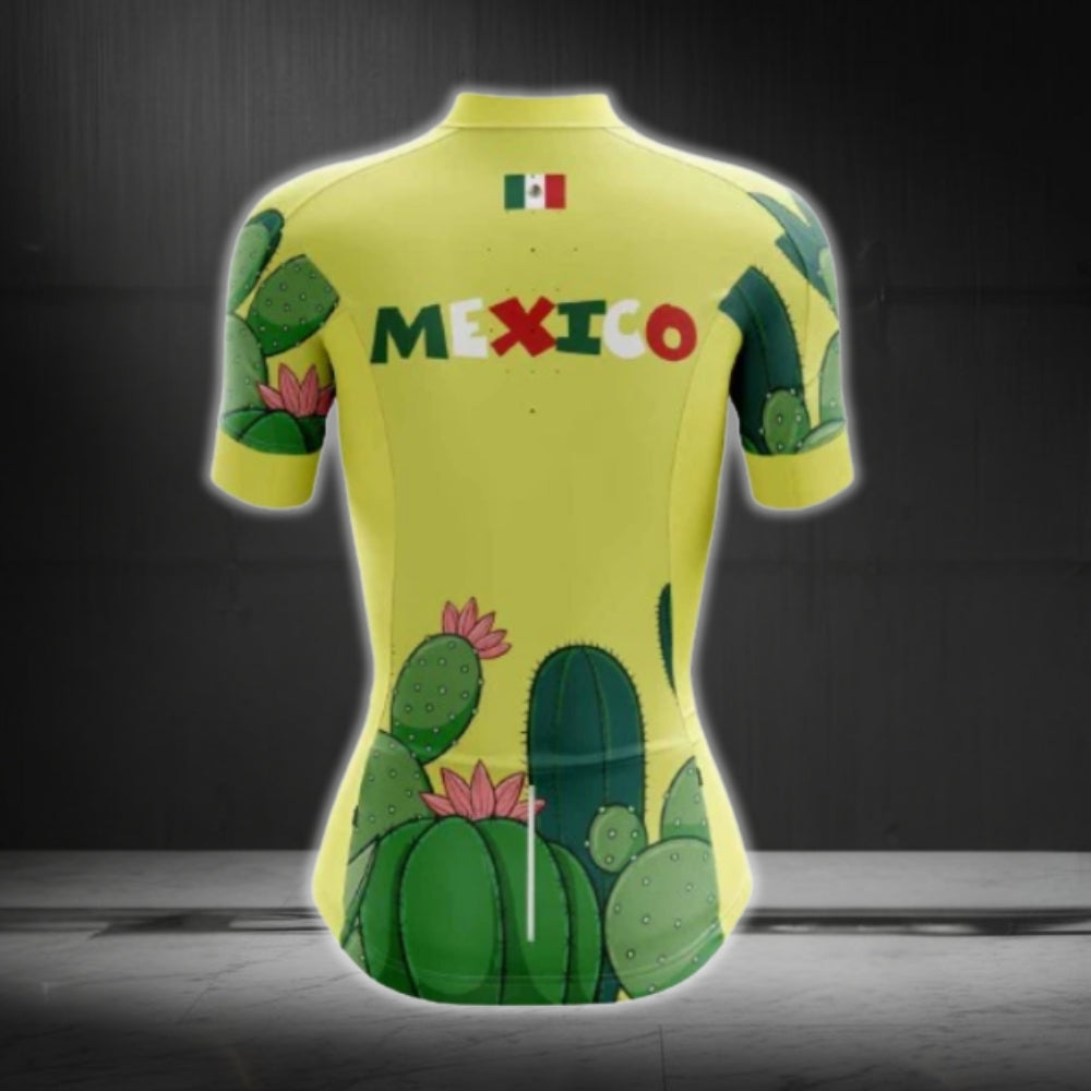 Green And Yellow Mexico Cactus Cycling Short Sleeve Women Jersey, Cactus Mexcio Cycling Jersey For Women CG0635
