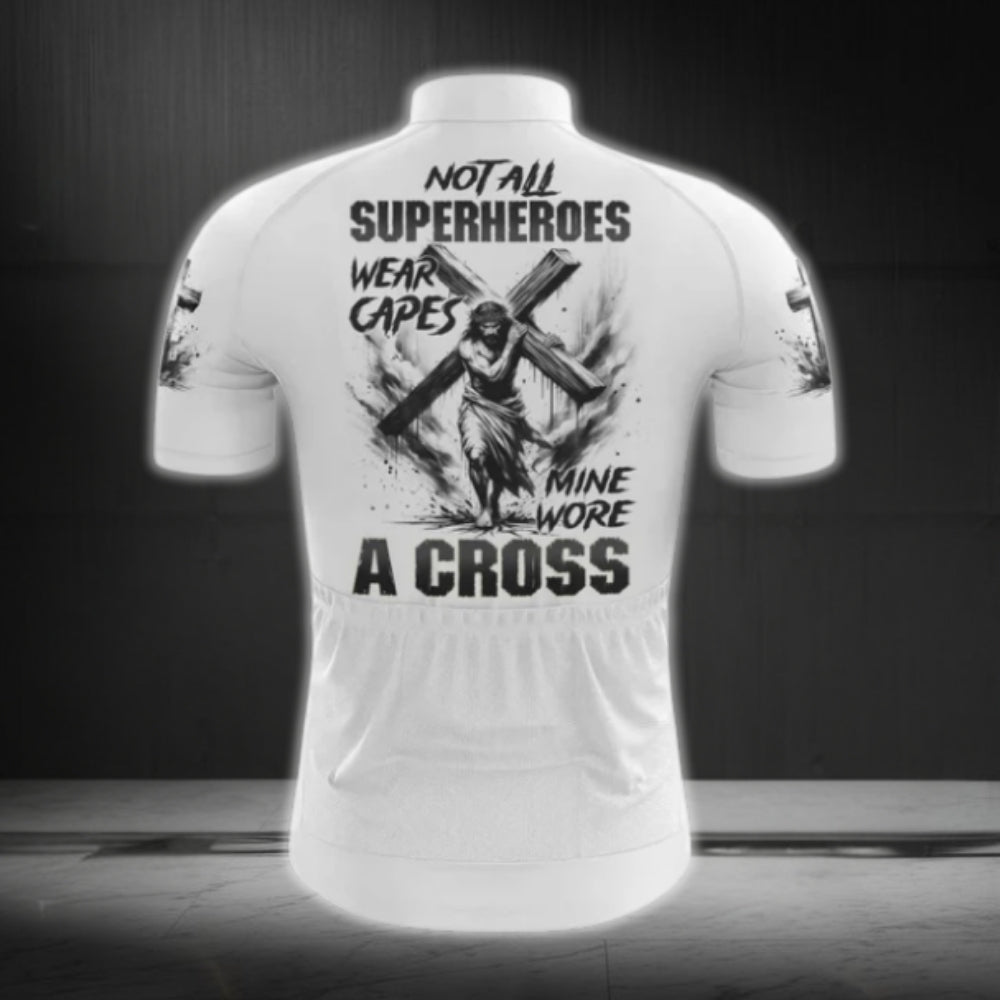 Not All Superheroes Wear Capes Mine Wore A Cross Short Sleeve Men's Cycling Jersey, Jesus Cycling Jerseys CG0482