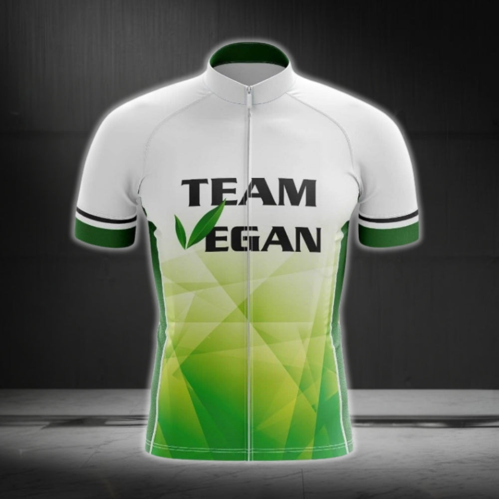 Team Vegan Green And White Men's Short Sleeve Cycling Jersey, Vegan Cycling Jersey CG0690