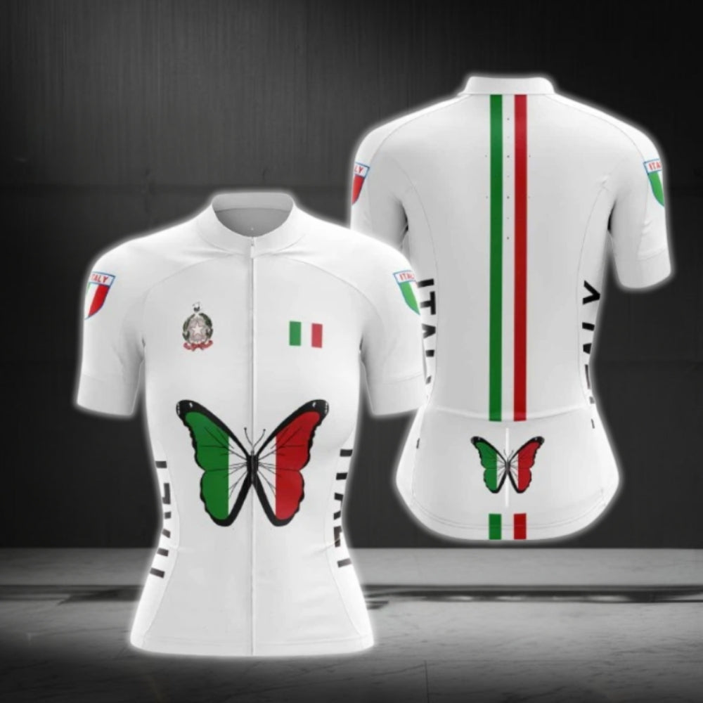 Italy Flag Butterflies Cycling Short Sleeve Women Jersey, Italy Cycling Jersey For Ladies CG0636