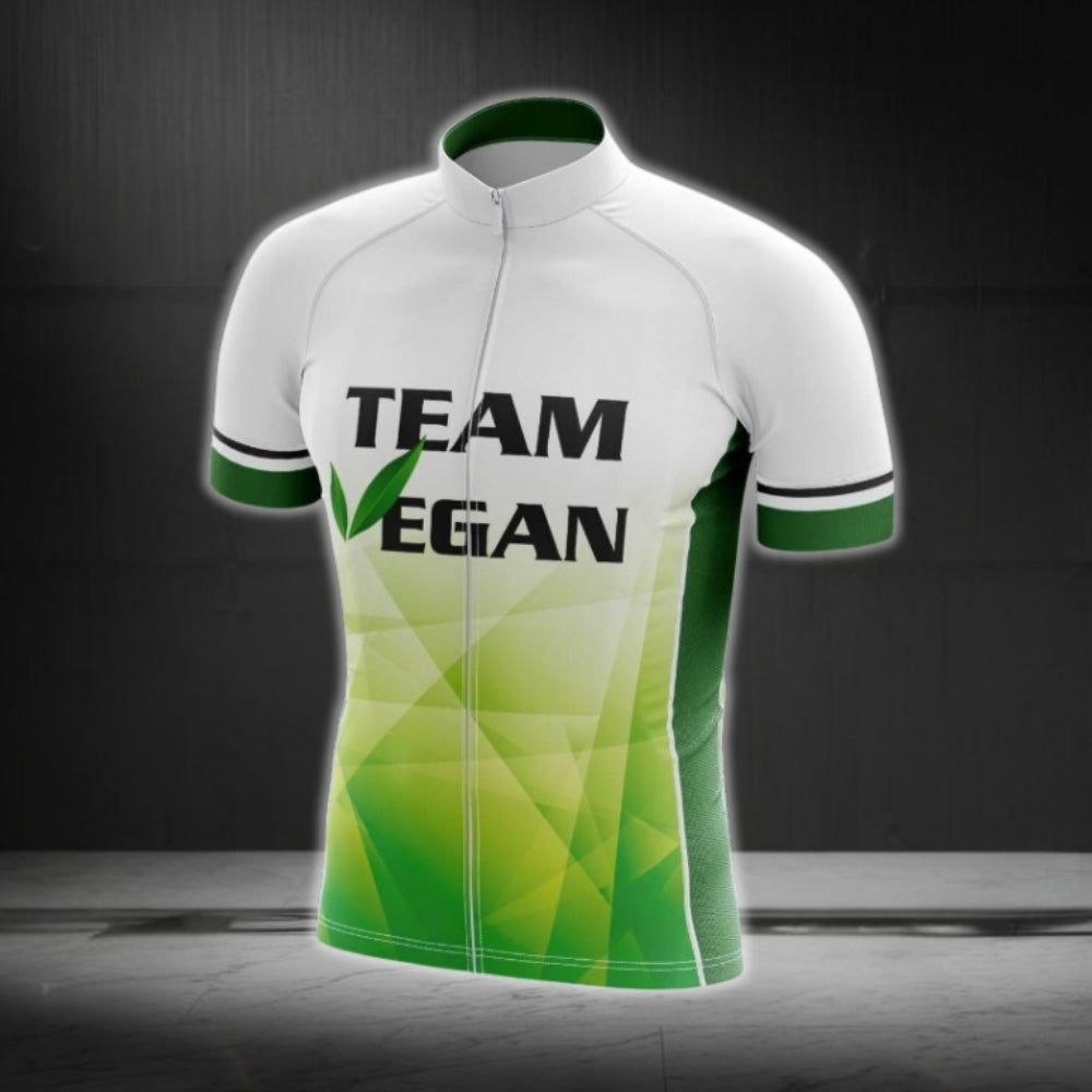Team Vegan Green And White Men's Short Sleeve Cycling Jersey, Vegan Cycling Jersey CG0690