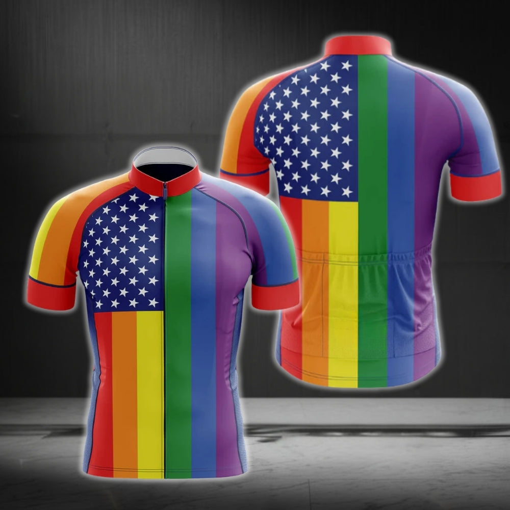 US Rainbow Flag Cycling Short Sleeve Men's Jersey, Pride LGBT Cycling Jerseys CG0257
