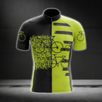 Black And Lime Bicycle Pattern Cycling Short Sleeve Jersey For Men, Bicycle Pattern Cycling Jerseys CG0704