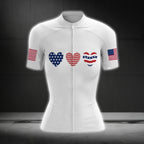 Heart US Flag Short Sleeve Women's Cycling Jersey, Women Patriotic Cycling Jerseys CG0076