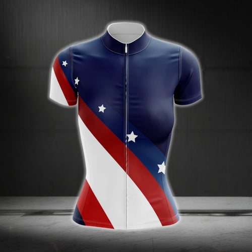 American Flag Short Sleeve Cycling Jersey Womens, Patriotic Cycling Jerseys For Ladies CG0082