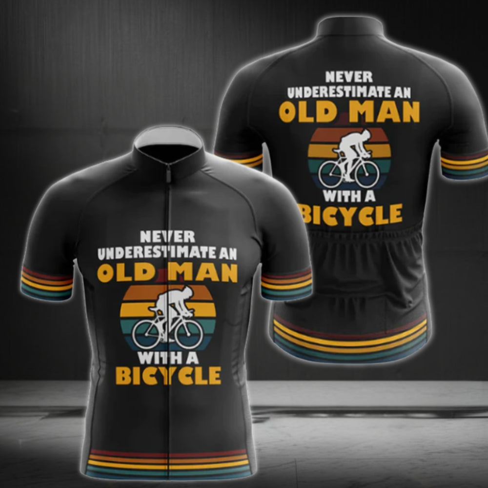 Never Underestimate An Old Man With A Bicycle Retro Short Sleeve Cycling Jersey For Mens, Funny Cycling Jerseys CZ0089