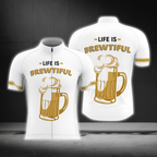 Life Is Brewtiful Cycling Short Sleeve Men's Jersey White Yellow, Funny Beer Cycling Jersey CG0875