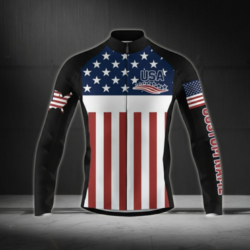 Custom USA Flag Cycling Long Sleeve Jersey For Men CZ0002