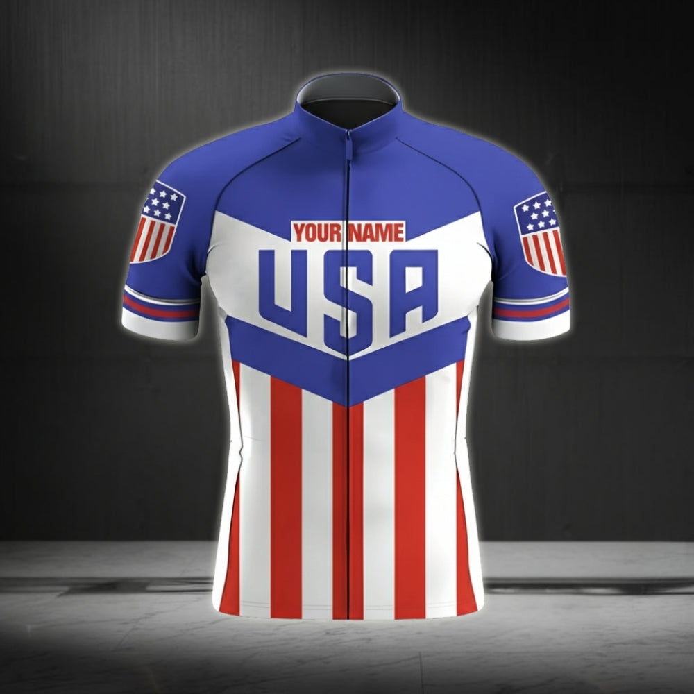 Custom USA Flag Short Sleeve Cycling Jersey For Men, Custom Patriotic Team Cycling Jersey CZ0054