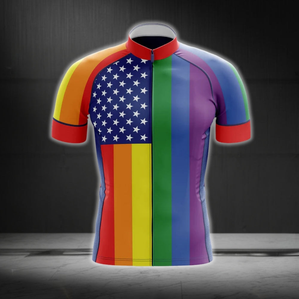 US Rainbow Flag Cycling Short Sleeve Men's Jersey, Pride LGBT Cycling Jerseys CG0257