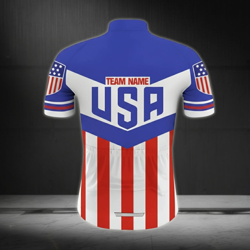 Custom USA Flag Short Sleeve Cycling Jersey For Men, Custom Patriotic Team Cycling Jersey CZ0054