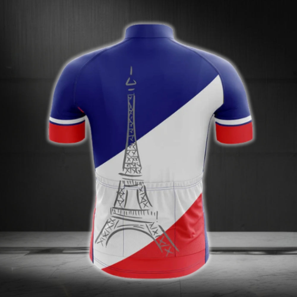 Blue White And Red France Flag Cycling Short Sleeve Men's Jersey, France Patriotic Cycling Jerseys CG0145