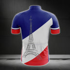 Blue White And Red France Flag Cycling Short Sleeve Men's Jersey, France Patriotic Cycling Jerseys CG0145