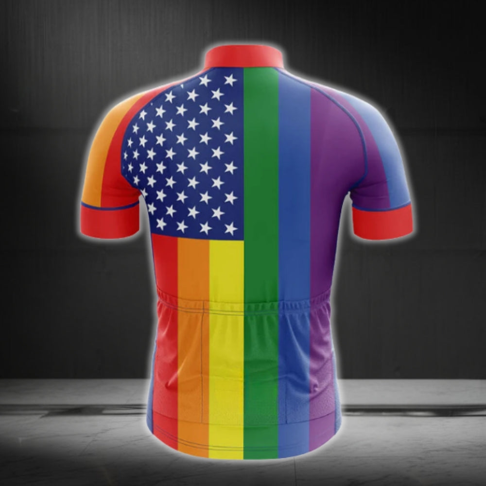 US Rainbow Flag Cycling Short Sleeve Men's Jersey, Pride LGBT Cycling Jerseys CG0257