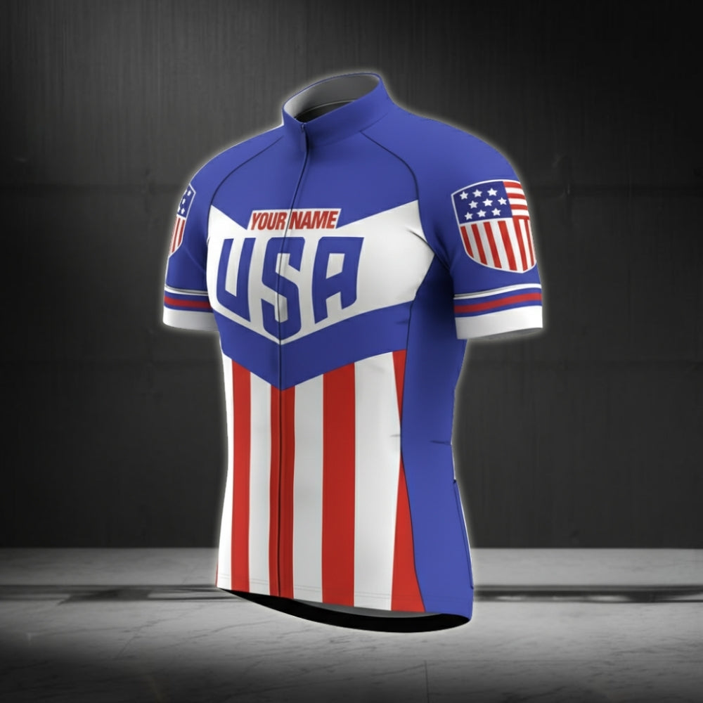 Custom USA Flag Short Sleeve Cycling Jersey For Men, Custom Patriotic Team Cycling Jersey CZ0054