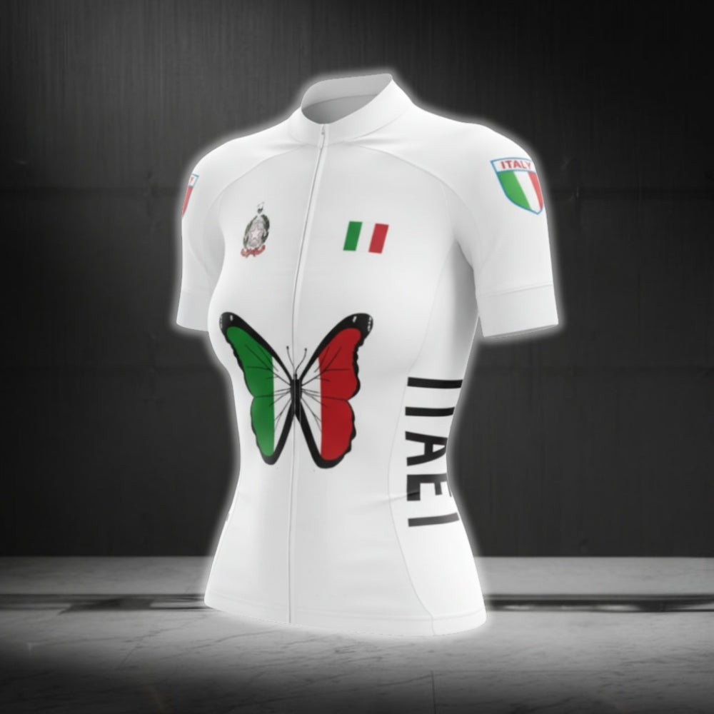 Italy Flag Butterflies Cycling Short Sleeve Women Jersey, Italy Cycling Jersey For Ladies CG0636