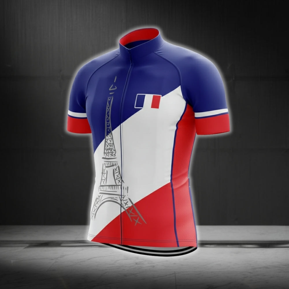 Blue White And Red France Flag Cycling Short Sleeve Men's Jersey, France Patriotic Cycling Jerseys CG0145