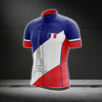 Blue White And Red France Flag Cycling Short Sleeve Men's Jersey, France Patriotic Cycling Jerseys CG0145