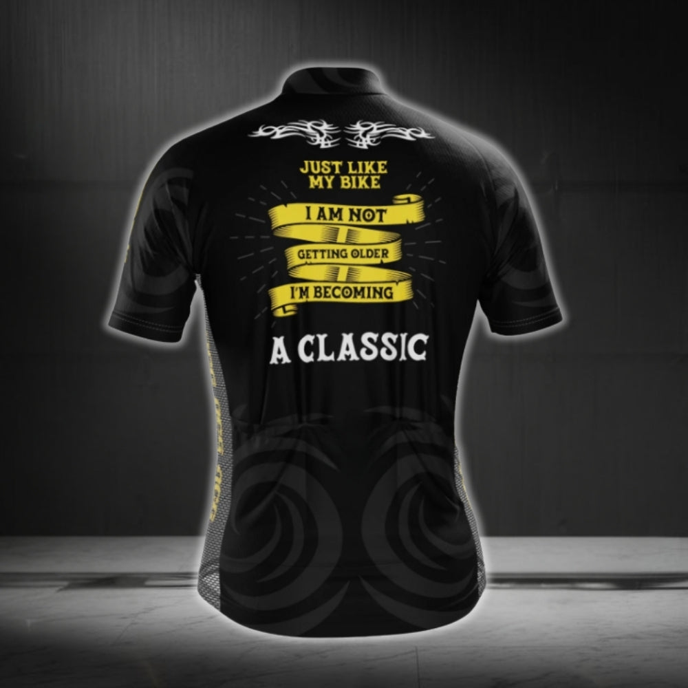 Just Like My Bike I'm Not Getting Older I'm Becoming A Classic Short Sleeve Cycling Jersey Mens, Black And Yellow Cycling Jerseys CG0691
