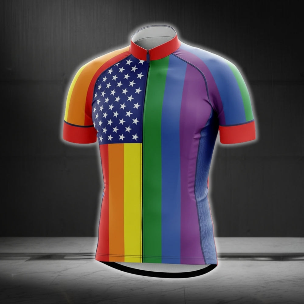 US Rainbow Flag Cycling Short Sleeve Men's Jersey, Pride LGBT Cycling Jerseys CG0257