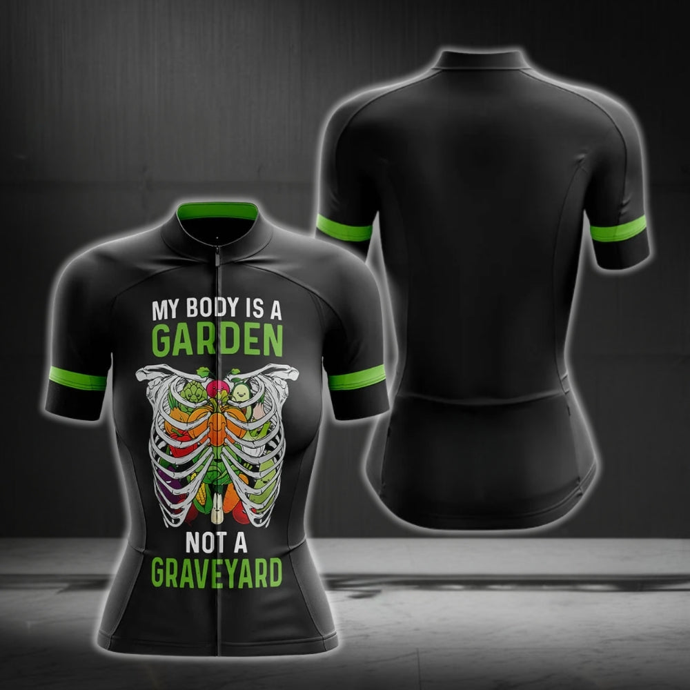 My Body Is A Garden Not A Graveyard Women's Cycling Jersey Short Sleeve, Vegan Lovers Cycling Jerseys CG0258