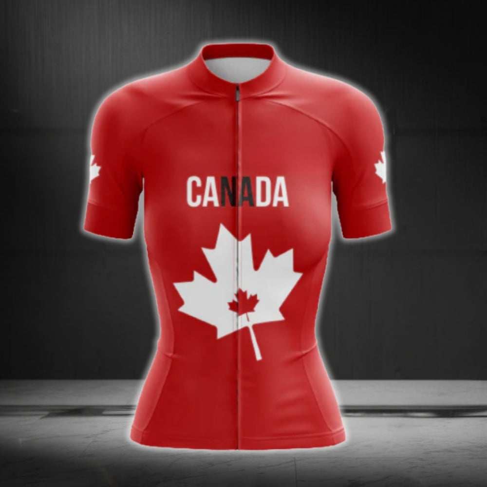 Red And White Canada Flag Cycling Short Sleeve Jersey Women, Canada Cycling Jerseys For Ladies CG0637