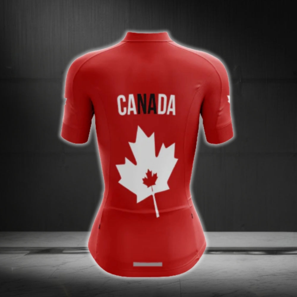 Red And White Canada Flag Cycling Short Sleeve Jersey Women, Canada Cycling Jerseys For Ladies CG0637